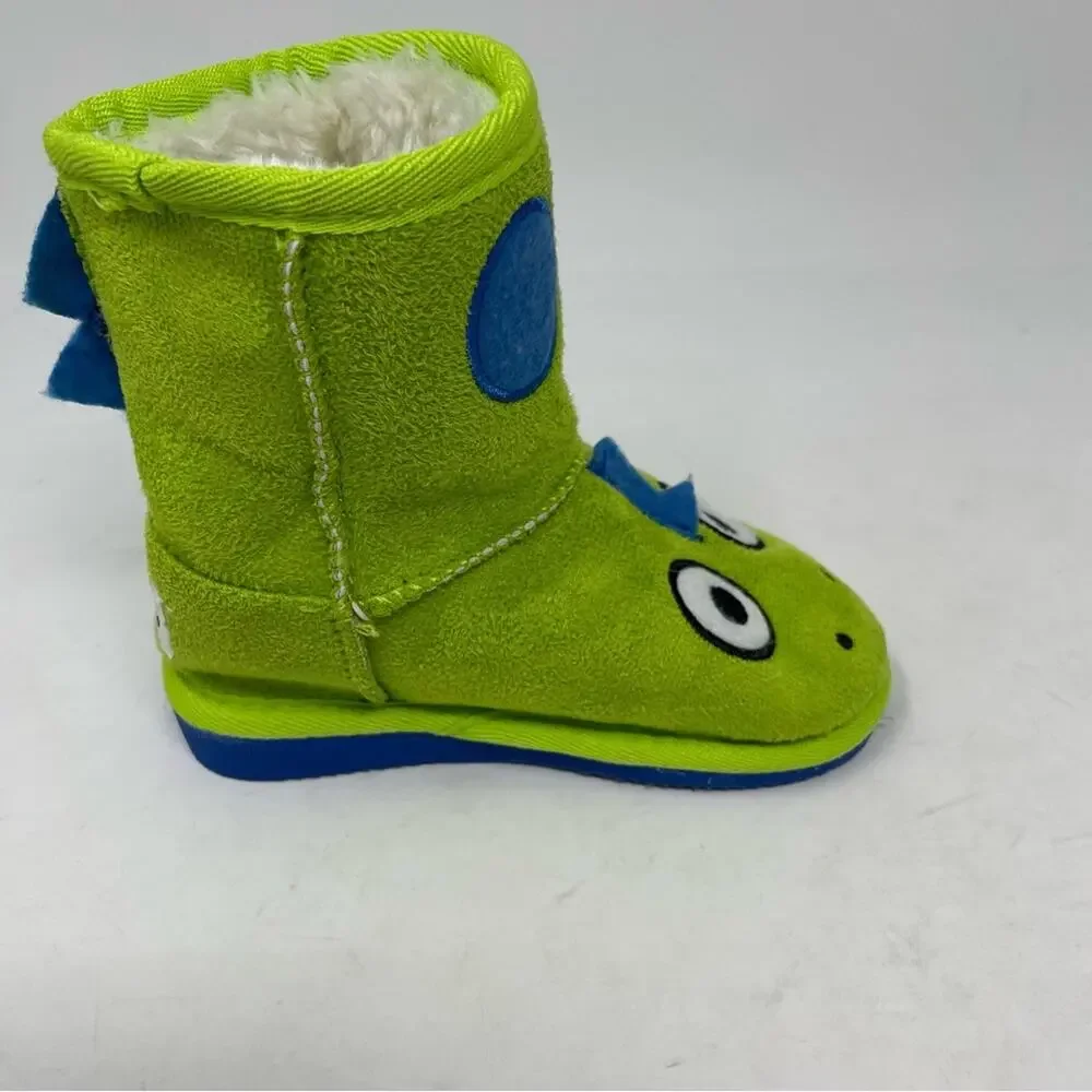 Lazy One Green Dinosaur Fur Lined Toasty Toez Slippers XS (6-7)